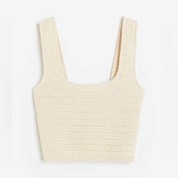 3/$30 _  H&M |  crochet knit cream crop tank top square neckline - size M - Picture 6 of 7